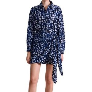 Apiece Apart Navy and White Floral Mini Shirt Dress